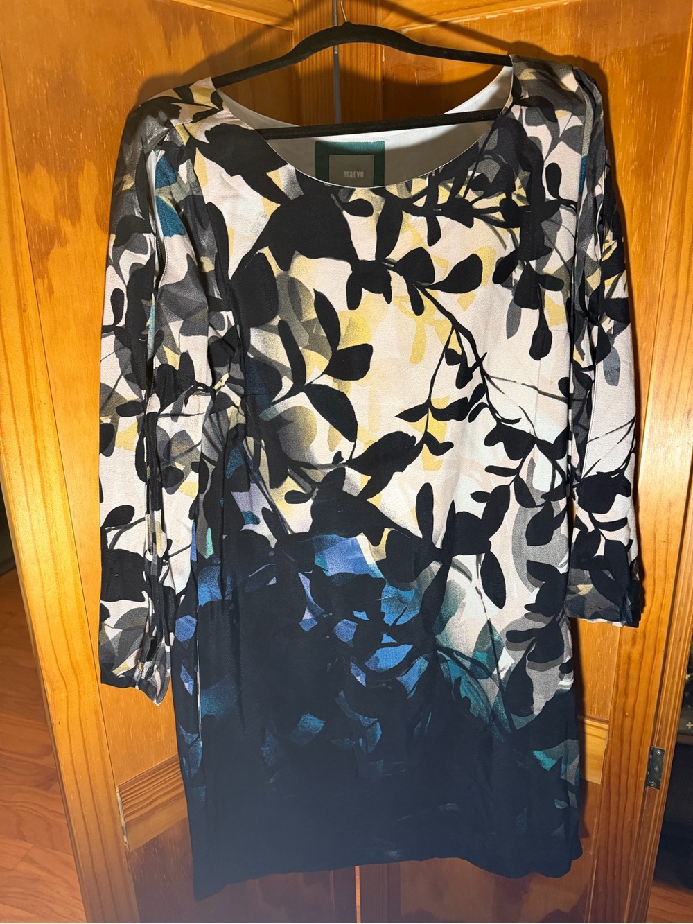 Maeve Black, Blue & Cream Shaded Garden Cutout-Sleeve Dress | Size L